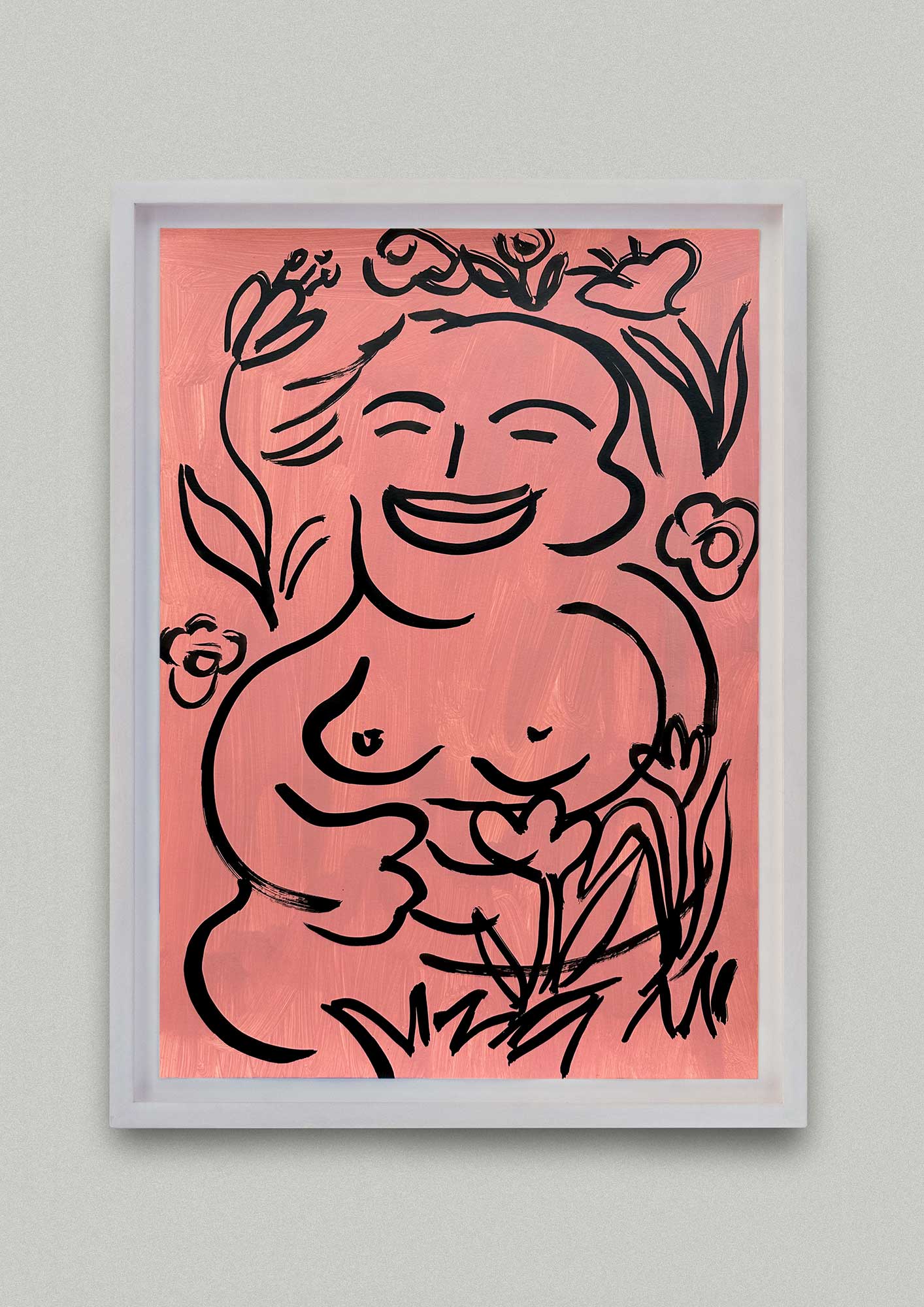 Jauchzend (Tusche auf monochrome Fläche)