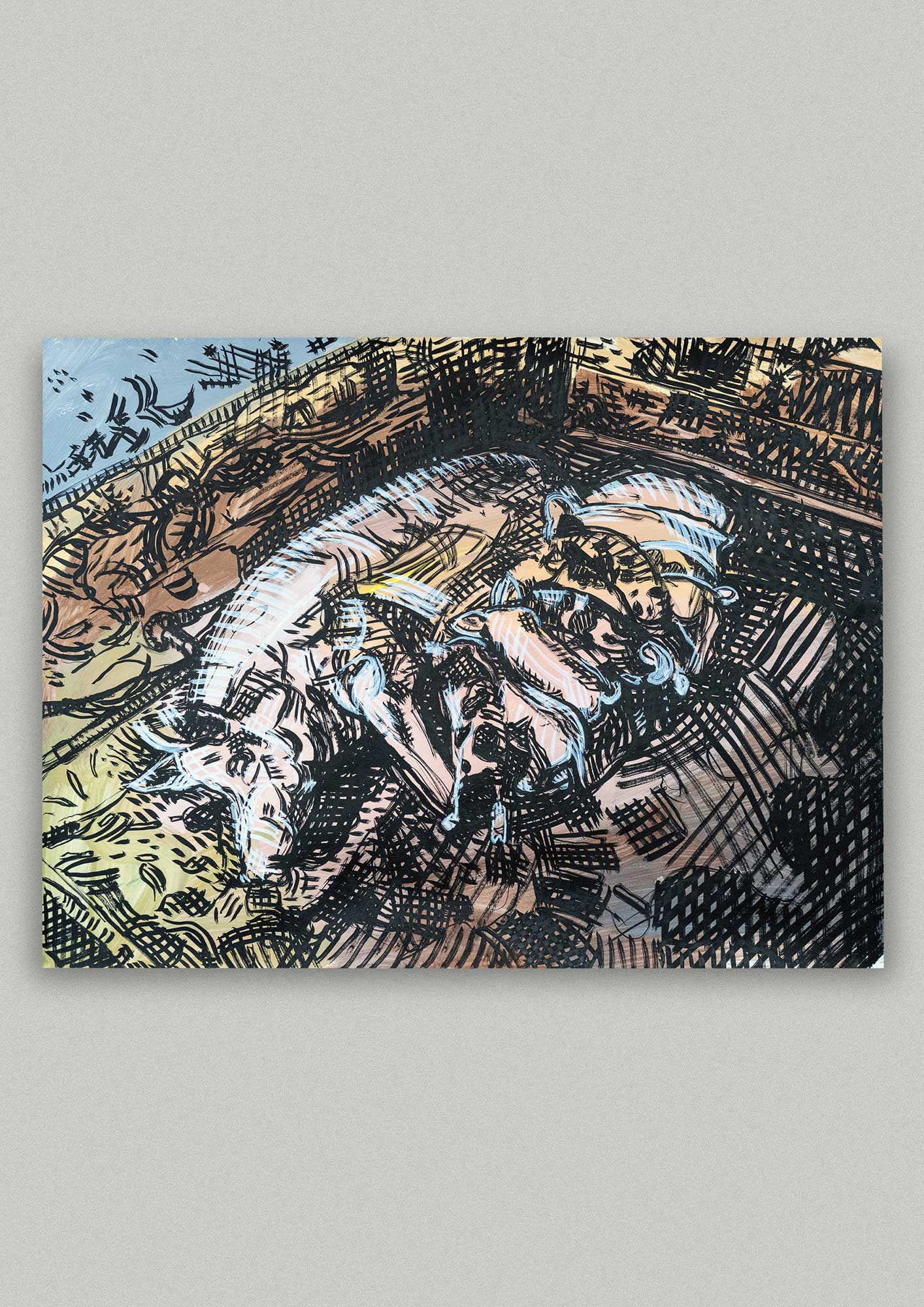 Muttersau, Rosalie ihre Ferkel säugend (schwarze und weisse Schraffuren II)