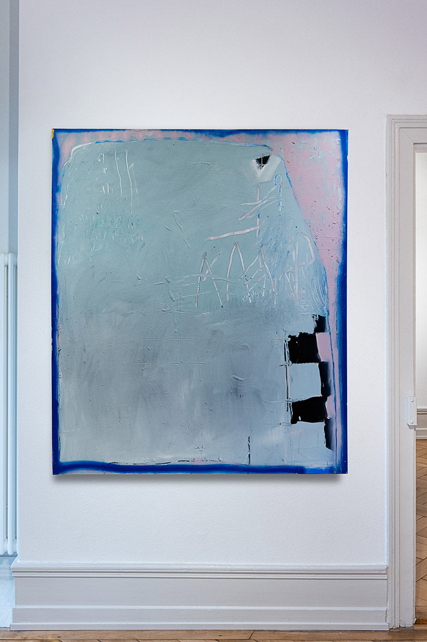 Gemälde einer abstrakten Engadiner Berglandschaft im Schnee, an der Wand hängend. Online erhältlich