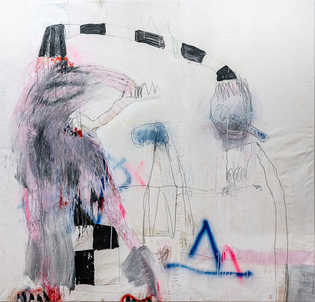 Gemälde mit auseinander gezogener abstrakter Strichfigur im Stil von Jean-Michel Basquiat. Erhältlich im Onlineshop