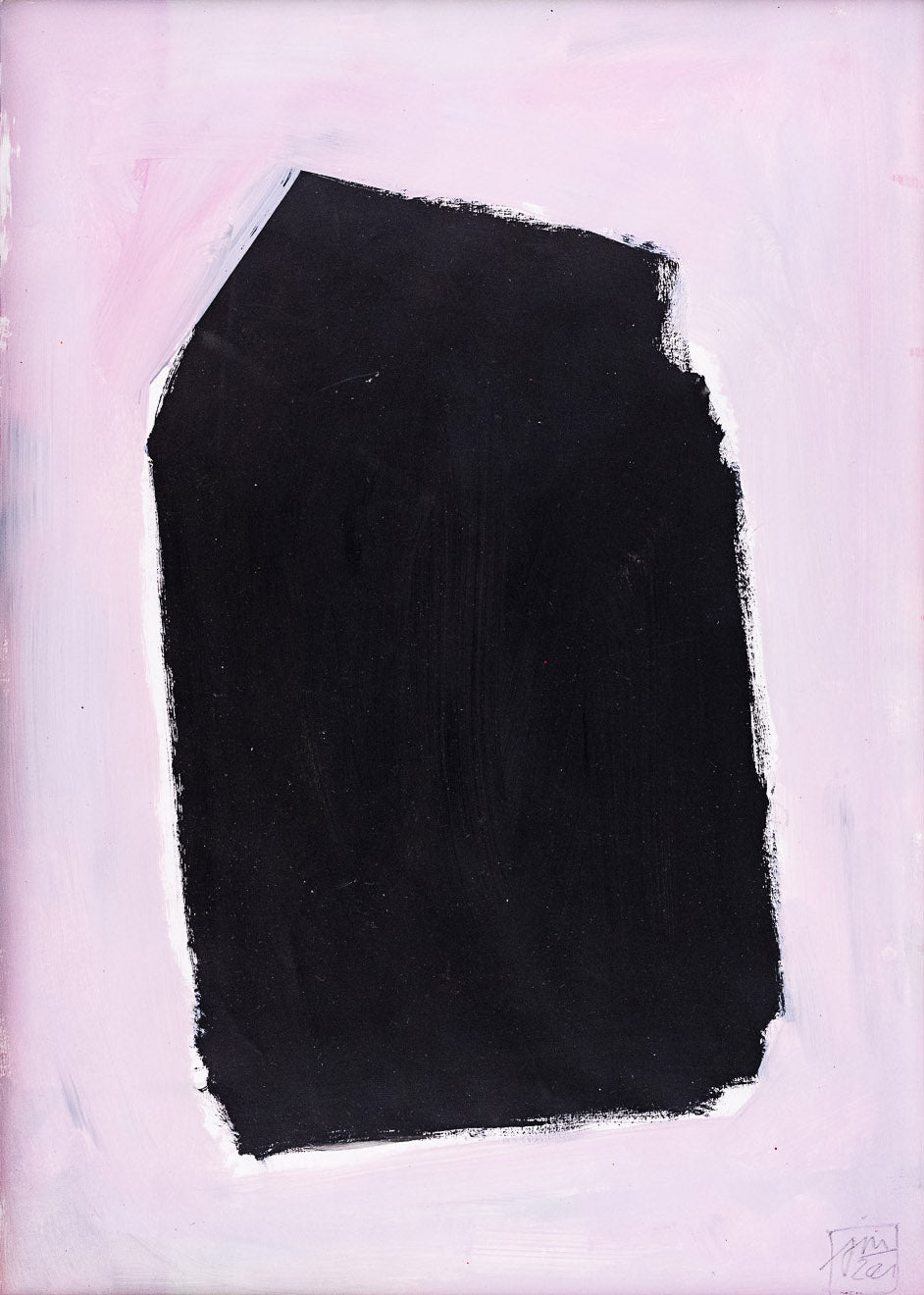 Gemälde mit schwarzer Fläche auf grauem Hintergrund von der Schweizer Malerin Janet Mueller. Online erhältlich