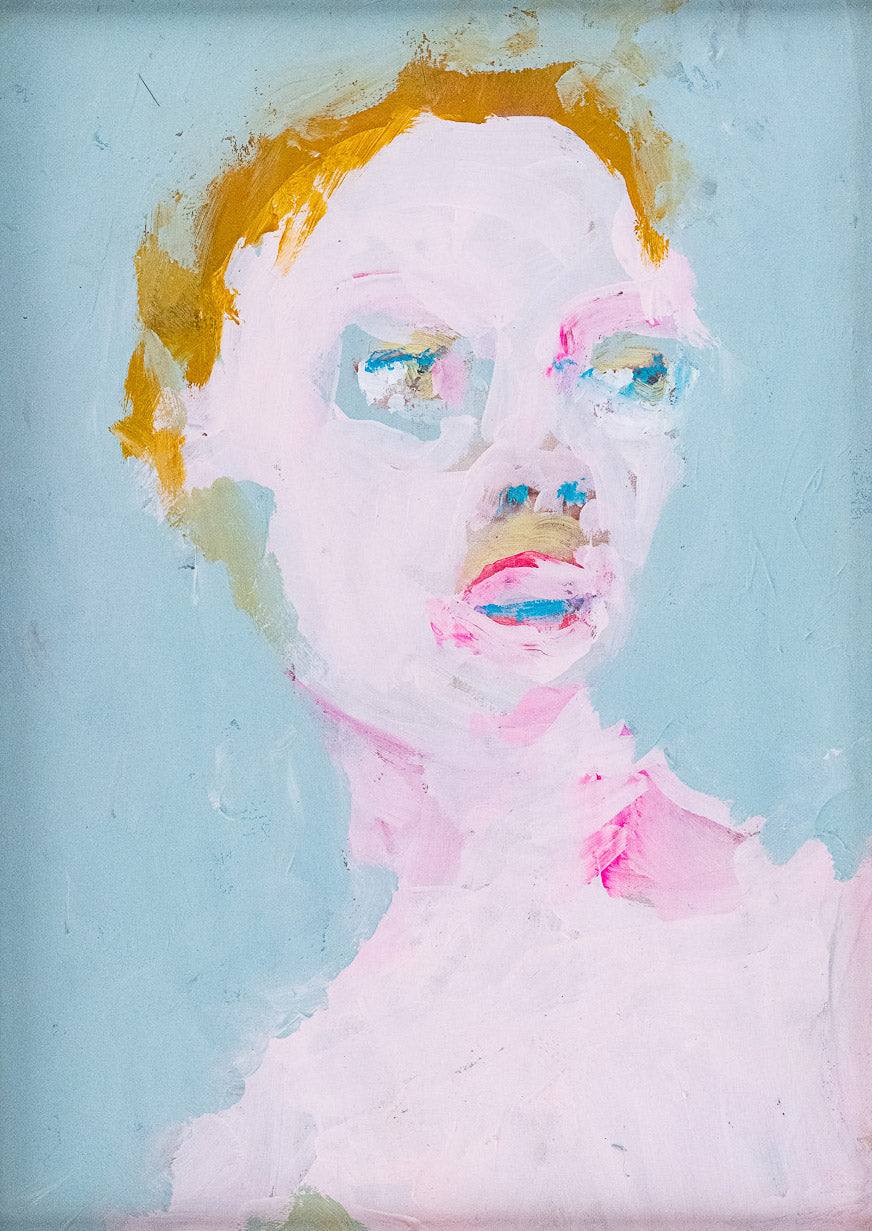 Gemälde mit Portrait einer Figur gemalt von der Schweizer Künstlerin Janet Mueller. Erhältlich im Onlineshop