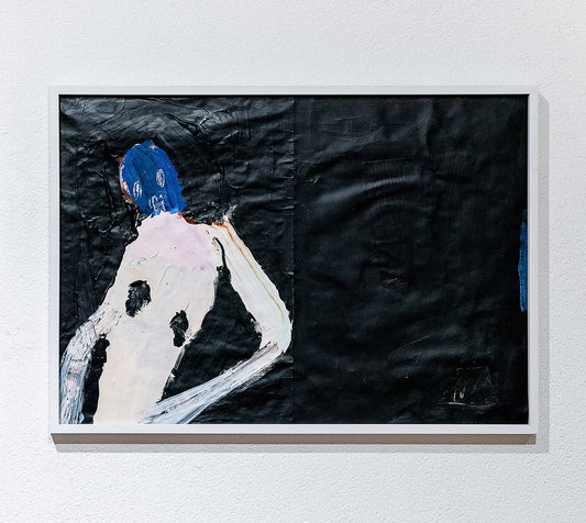 Gemälde mit Portrait einer abstrahierten Figur gemalt von der Künstlerin Janet Mueller, gerahmt. Erhältlich bei Galerie König Büro