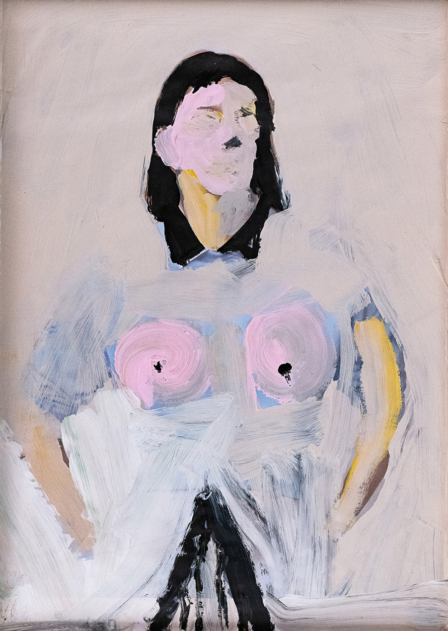 Gemälde mit Portrait einer weiblichen Figur der Künstlerin Janet Mueller. Erhältlich bei Galerie König Büro
