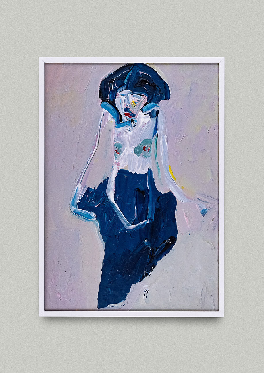 Gemälde gerahmt mit Portrait einer weiblichen Figur. Das Kunstwerk ist via Galerie erhältlich